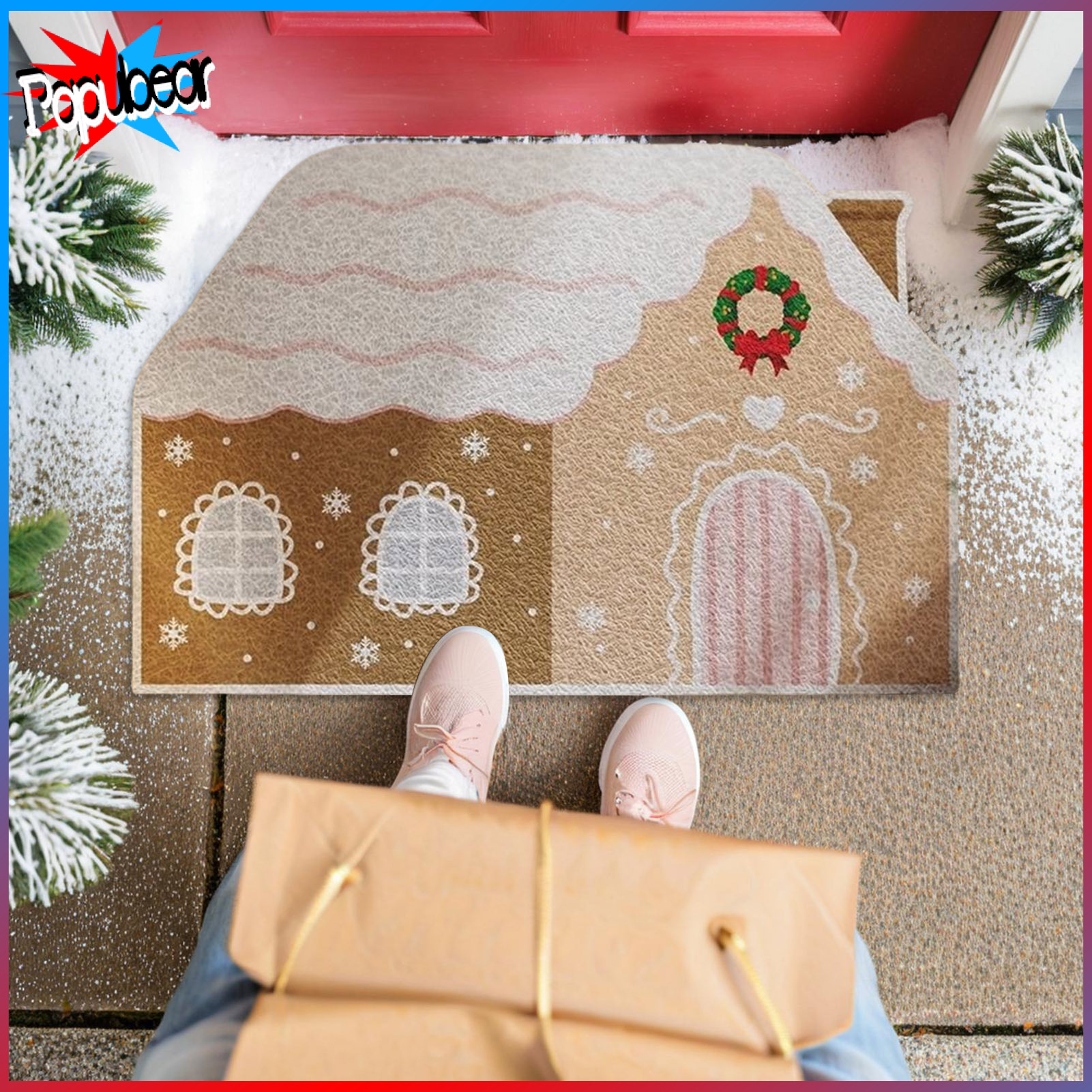 Christmas Entrance Rug Gingerbread House Floor Mat Dirt Scrubber Washable Vintage Holiday Doormat with Non-Slip Backing for Front Door Entryway Porch ราคา 1,516 บาท*ส่งฟรี