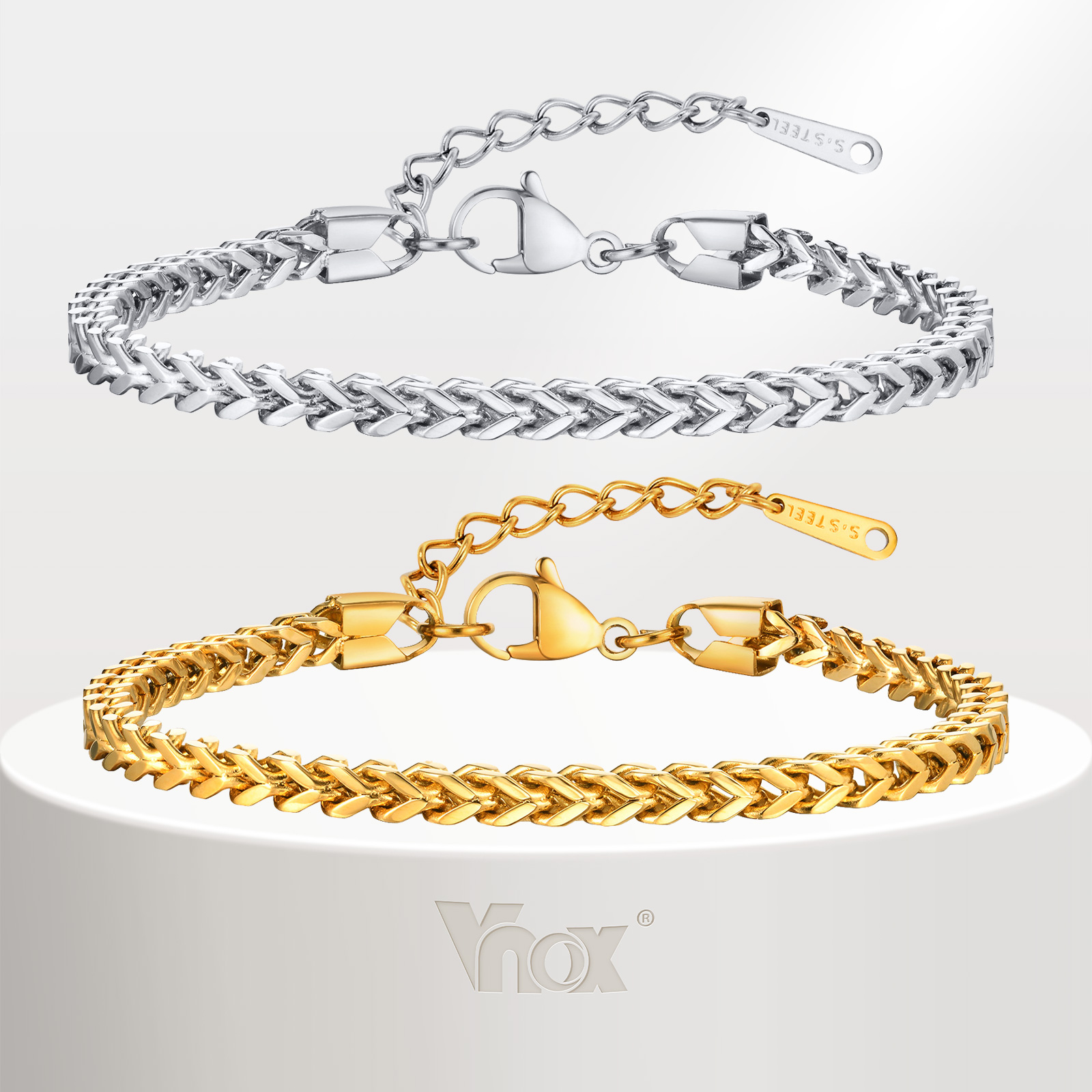 Vnox, bracciale da uomo in pelle intrecciata con simbolo medico Caduceo, con chiusura magnetica, 20,3 cm / 22,9 cm