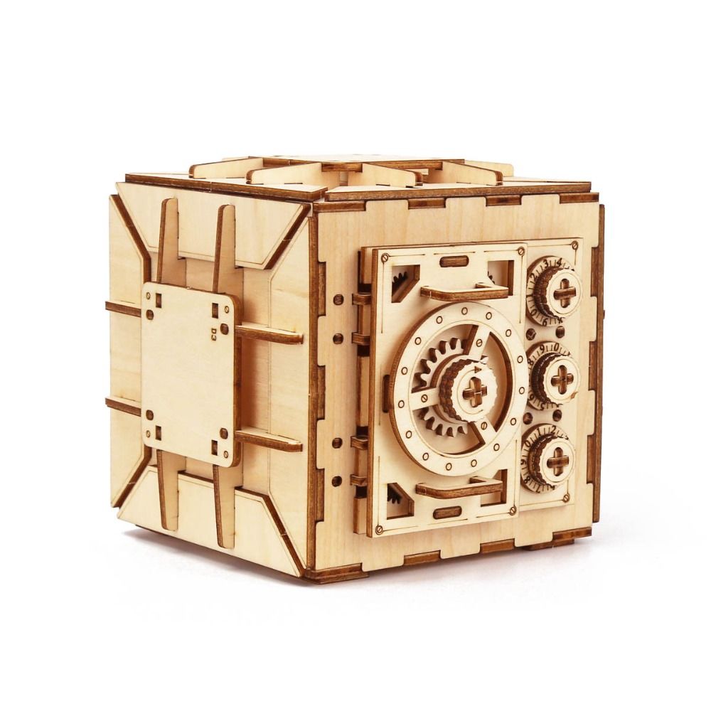 NXUGW Ngân hàng đồng xu tự làm Bộ tủ khóa mô hình bằng gỗ 3D Trêu ghẹo não Hộp An toàn Trò chơi cơ khí ngân hàng đồng xu tự làm Trò chơi Logic IQ 3D Đồ chơi trẻ em Người lớn