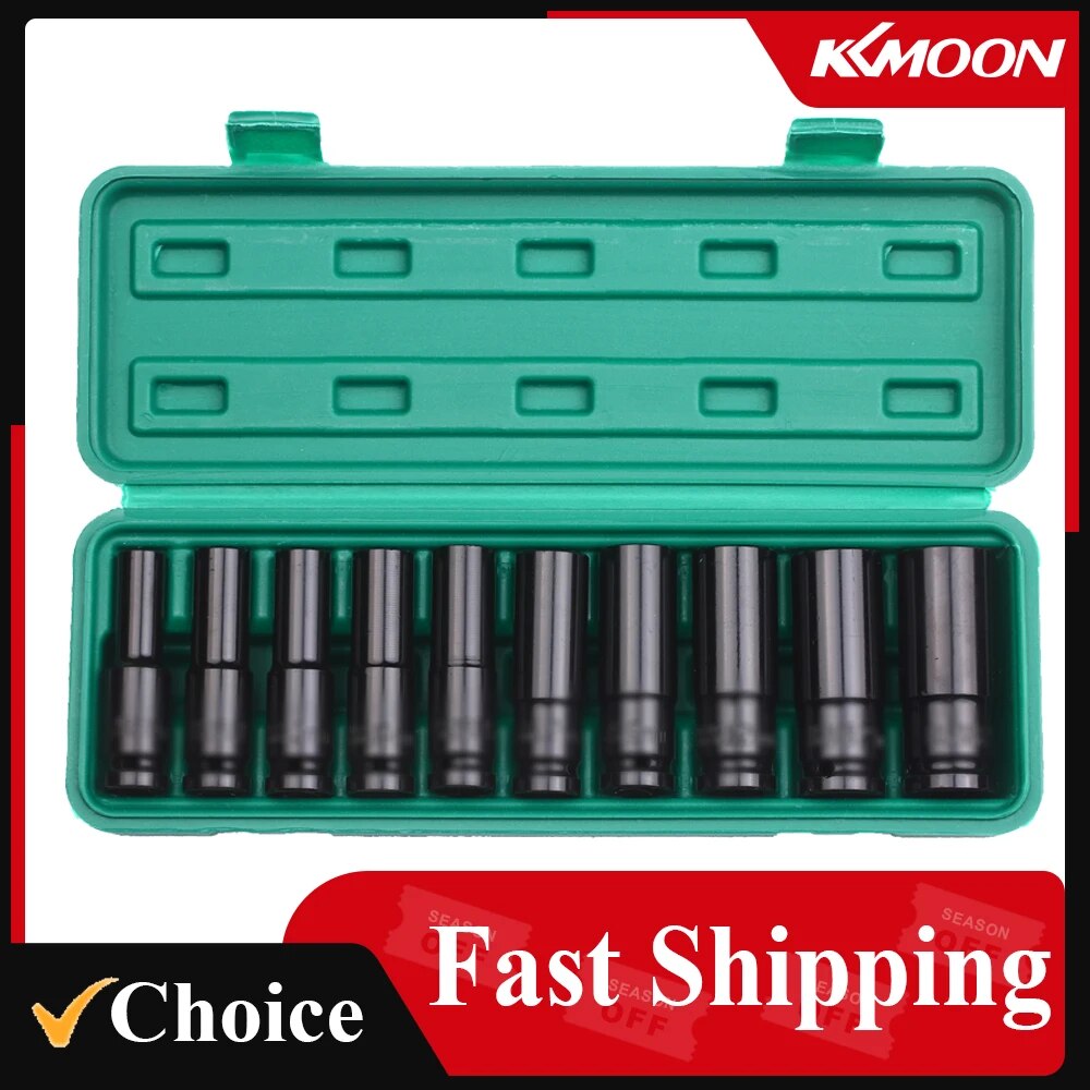 10 cái 1/2 "Metric dẫn động Bộ tuýp Đen Ổ cắm đa năng Metric Ổ Bộ khẩu vặn ốc sâu cờ lê cho không khí khí nén dụng cụ sửa chữa