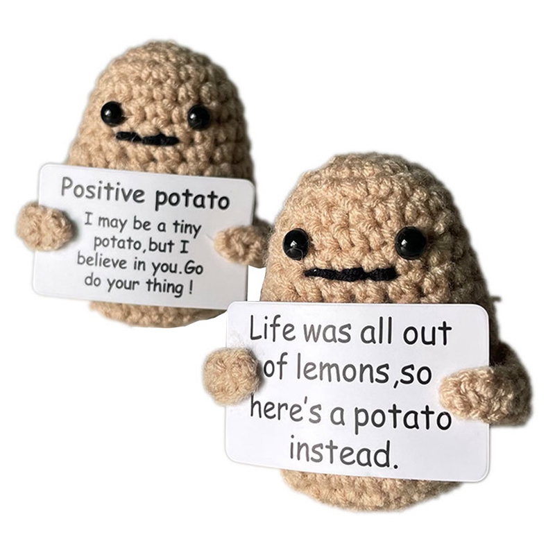 Cute Knitted Positive Potato Knitted Wool Crochet Potato Toy Doll with Positive Card Decorations
