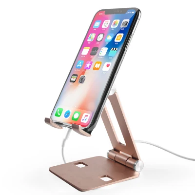Mobile Stand Foldable Aluminium Charging Stand With Pouch for Mobile Phone / Tablets - V3 / V4 (Metallic Colours)