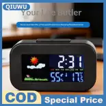 QIUWU Thông minh Trạm thời tiết đồng hồ với màu sắc hiển thị-Temp và độ ẩm Màn hình backlit cho trẻ em và thanh thiếu niên phòng ngủ ký túc xá bàn