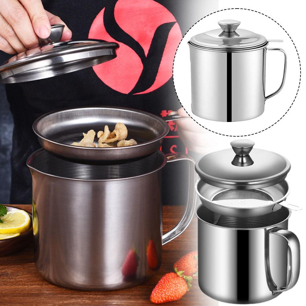 Oil Filter Pot Kitchen Oil Storage Tank Mesh Leakage Stainless Oil Steel Cup Filter Z8J0