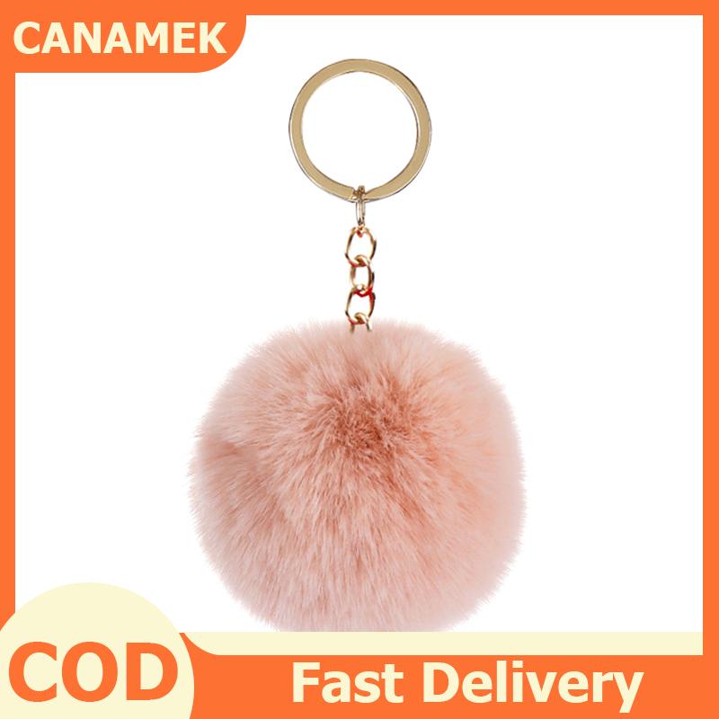 CANAMEK Fluffy Fur POM Keychain Mềm Faux Đầy Màu Sắc Thỏ Lông Bóng Xe Keyring Pompom Móc Chìa Khóa Móc Chìa Khóa Phụ Nữ Túi Mặt Dây Chuyền