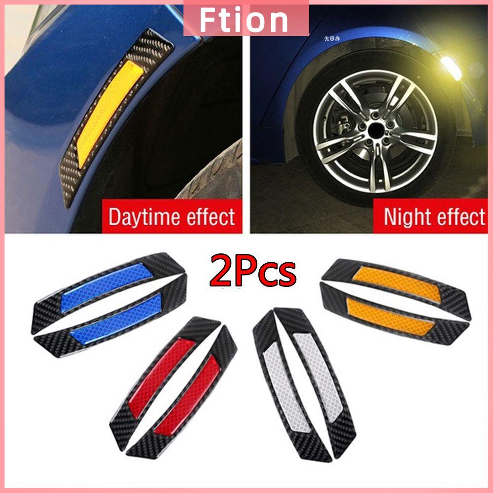 FTION 2Pcs Thực tế Chống va chạm Dải bảo vệ Sợi carbon Lông mày bánh xe Hình dán phản quang ô tô Bảo vệ cạnh