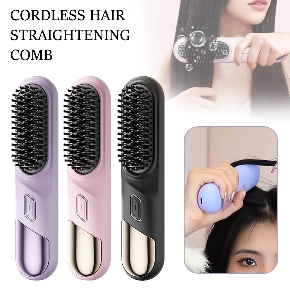 Portable Wireless Straightener st Heated Multifunctional Comb Hair Brush Ceramic Curler Anti-scalding Straight L2R4