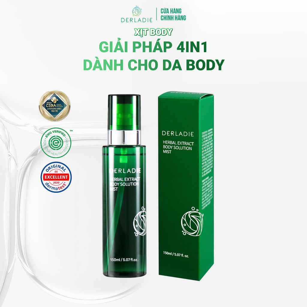 Xịt Mụn Lưng Mờ Thâm Giảm Viêm Nang Lông Derladie Herbal Extract Body Solution Mist 150Ml