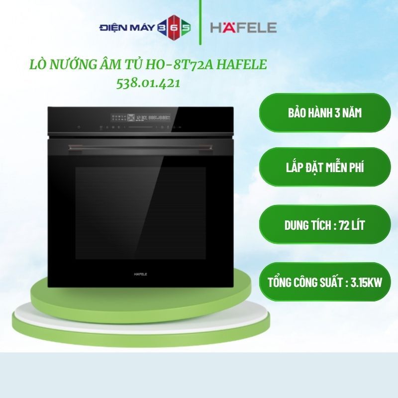 Hafele HO-8T72A 538.01.421 – Lò nướng âm tủ đa năng, tiết kiệm năng lượng A+, điều khiển LED, que thăm nhiệt, cửa giảm chấn, khóa trẻ em an toàn
