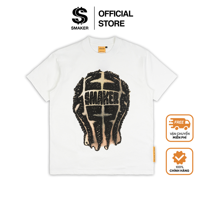 Áo thun hình kiểu tóc 100% cotton - logo cornrow tee in white