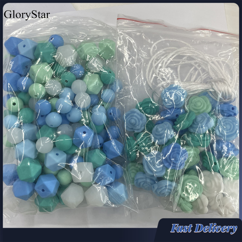 GloryStar 200pcs Diy Necklace Bracelet Beads Set Silicone Beads For Handmade Crafts Bracelet Jewelry With 5M Rope