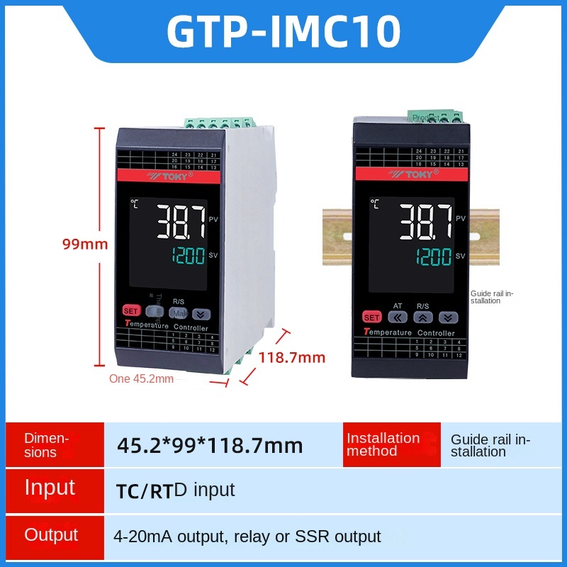 GTP-MC18 Bộ Điều Khiển Nhiệt Độ Thông Minh TOKY in TC/RTC out : relay, SSR,, AL: 2 out, 4-20ma, RS485, 24V | Tùy chọn - GTP-MC10/MC18 | 4 Kênh Rail DIN | Chống Nhiễu Mạnh | Hiển Thị LCD
