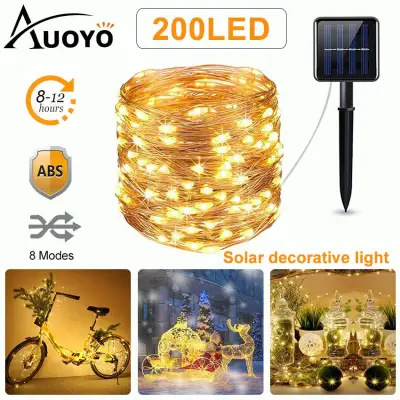 Auoyo 200 LED Solar String Lights Night Light Outdoor Lighting 8 Modes Starry Lights Copper Wire Lights Waterproof IP65 Fairy Christmas Decorative Lights for Wedding Homes Party Halloween