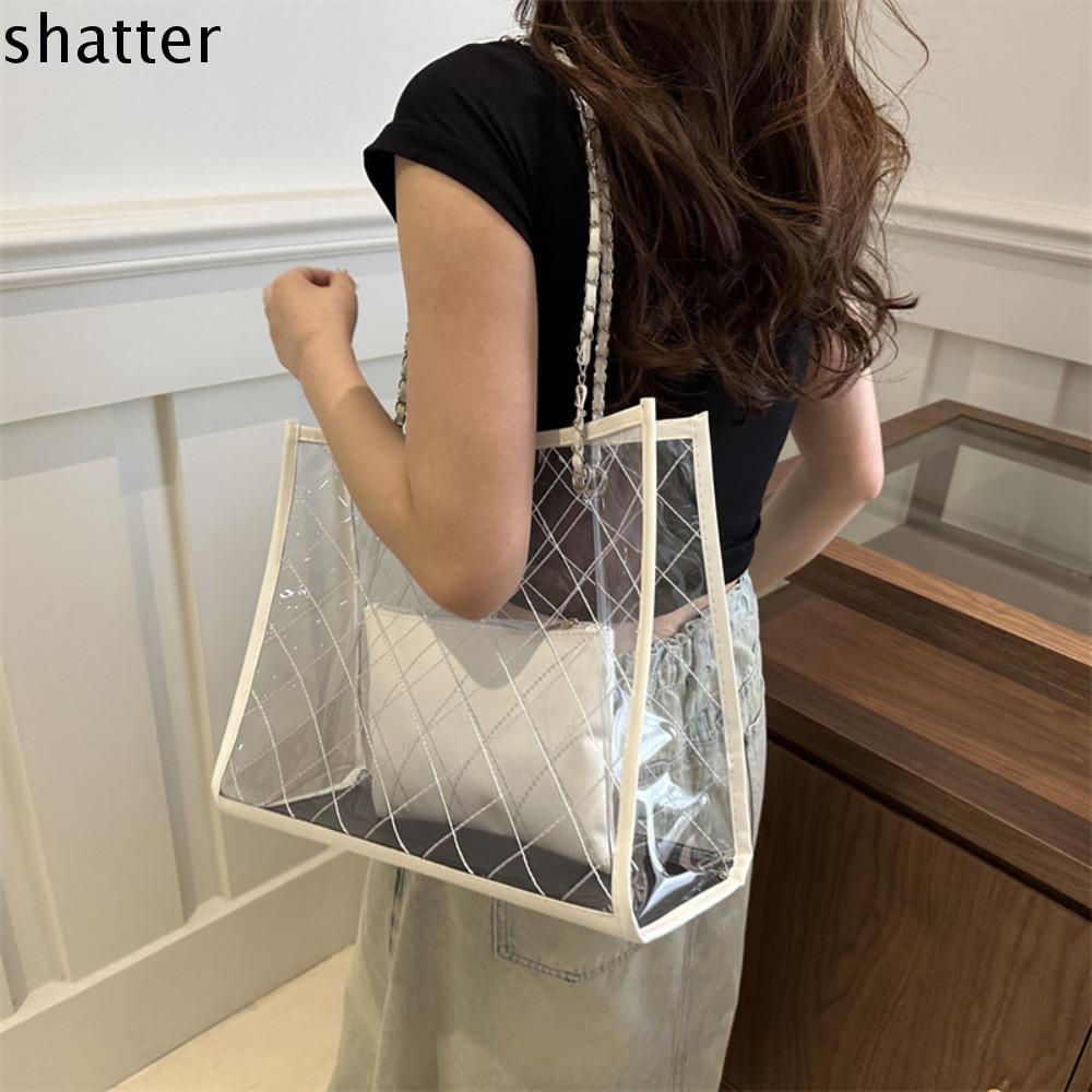 SHATTER จุได้มาก กระเป๋าสะพายไหล่โปร่งใส สไตล์เกาหลีแบบ ฤดูร้อนฤดูร้อนฤดูร้อน กระเป๋าชายหาดแบบพกพา ลำลองแบบสบายๆ การจัดเก็บข้อมูล กระเป๋าคอมโพสิตกันน้ำ เทศกาลสงกรานต์ ราคา 244 บาท*ส่งฟรี