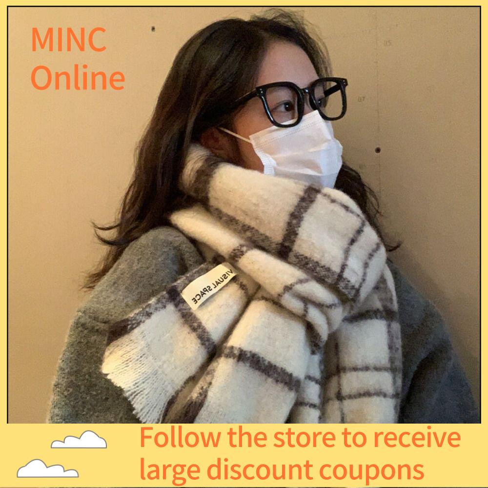 MINC ONLINE Trắng Khăn Quàng Cổ Kẻ Sọc Ấm áp Mùa đông Khăn choàng tua rua Mohair Thanh lịch Mềm Pashmina dài Phụ nữ