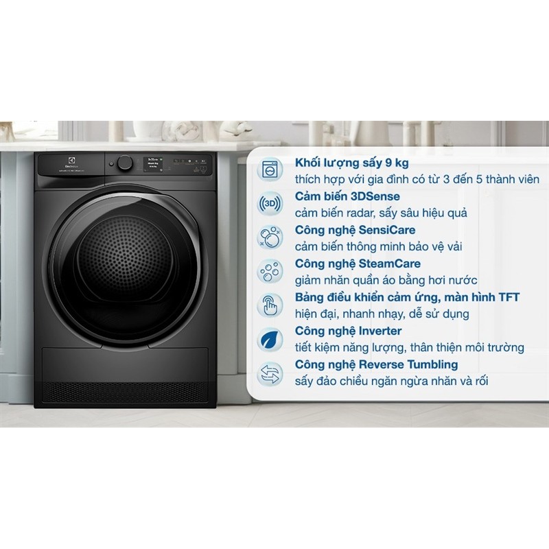 Máy sấy bơm nhiệt Electrolux UltimateCare 9 kg EDH902R9SC 2024 - THÁI LAN LIKE NEW - Bảo Hành Hãng