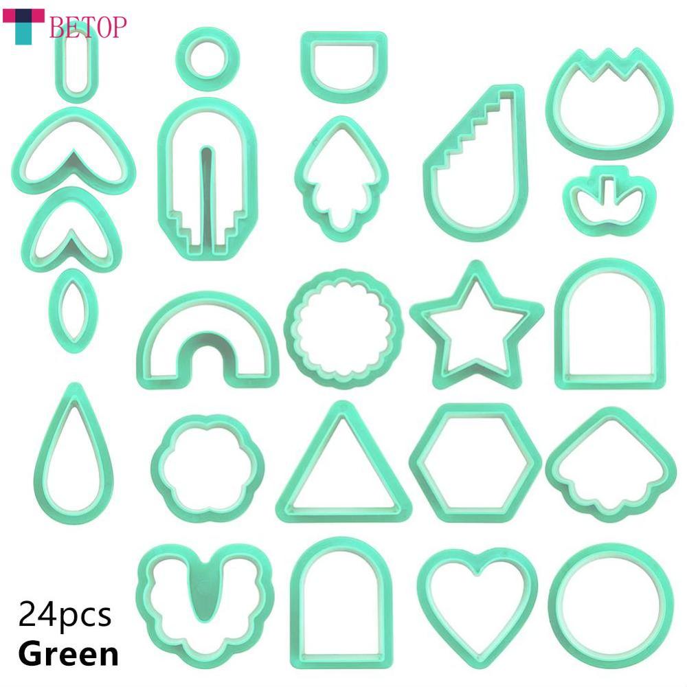Teabelle 24pcs Polymer Clay Cutters Kit Ceramic Craft Earrings Cutting Plastic Mold 24 Shapes Baking Mould Handmade DIY Jewelry Making Tools Geometry Die Cake Cookie Cutter