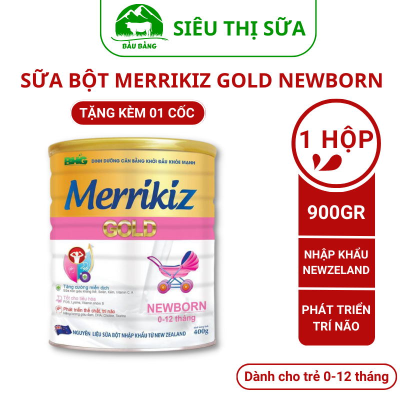 Sữa bột Merrikiz Gold Newborn, sữa công thức bổ sung dinh dưỡng, giúp bé phát triển và khỏe mạnh, hộp 900g - Siêu thị sữa Bàu Bàng