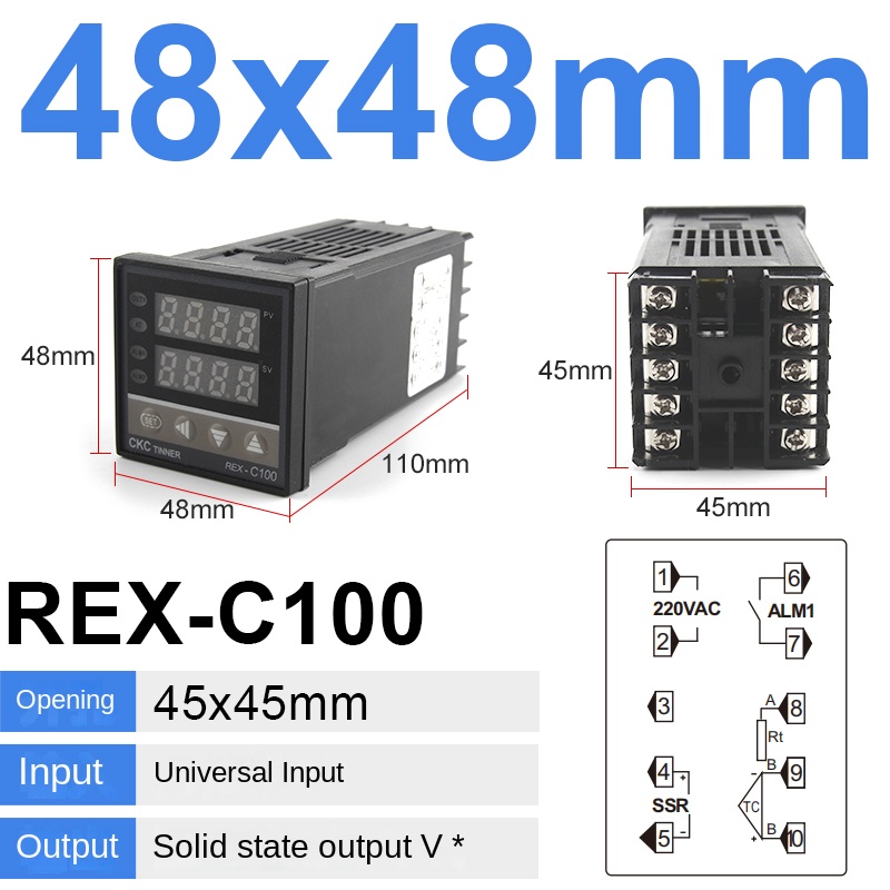 Bộ Điều Nhiệt REX-C100 SSR V * An | Nguồn Hoàng, PID 0-1300°C, 4-20mA, Đa Màu, Công Nghiệp, IP54, Kèm Bộ Kit