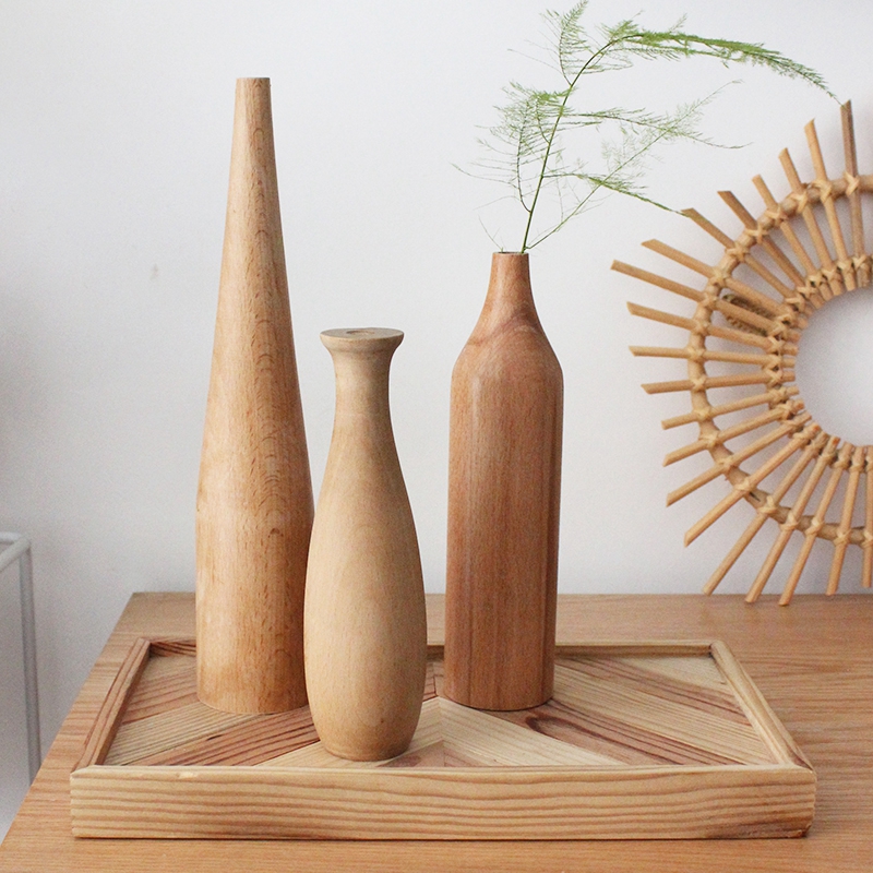 【In-demand】 Wooden Vase Solid Wood Flower Vases Fausse Plante En Pot Flower Pot Container Jarron Estilo Nordico Table Arrangement