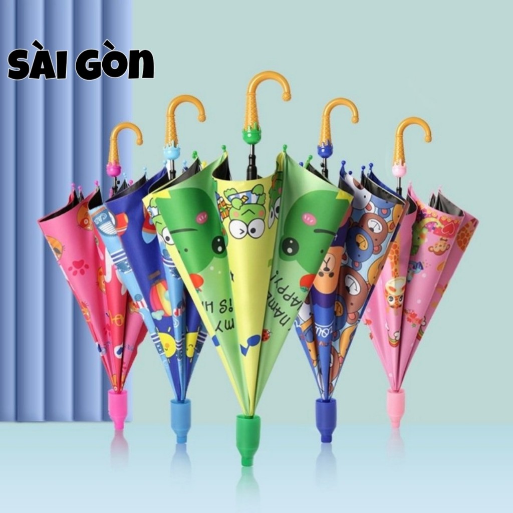 (HCM) Ô dù trẻ em hoạt hình ngộ nghĩnh dễ thương khung thép chắc chắn, vải dù 2 lớp, chống nước tốt