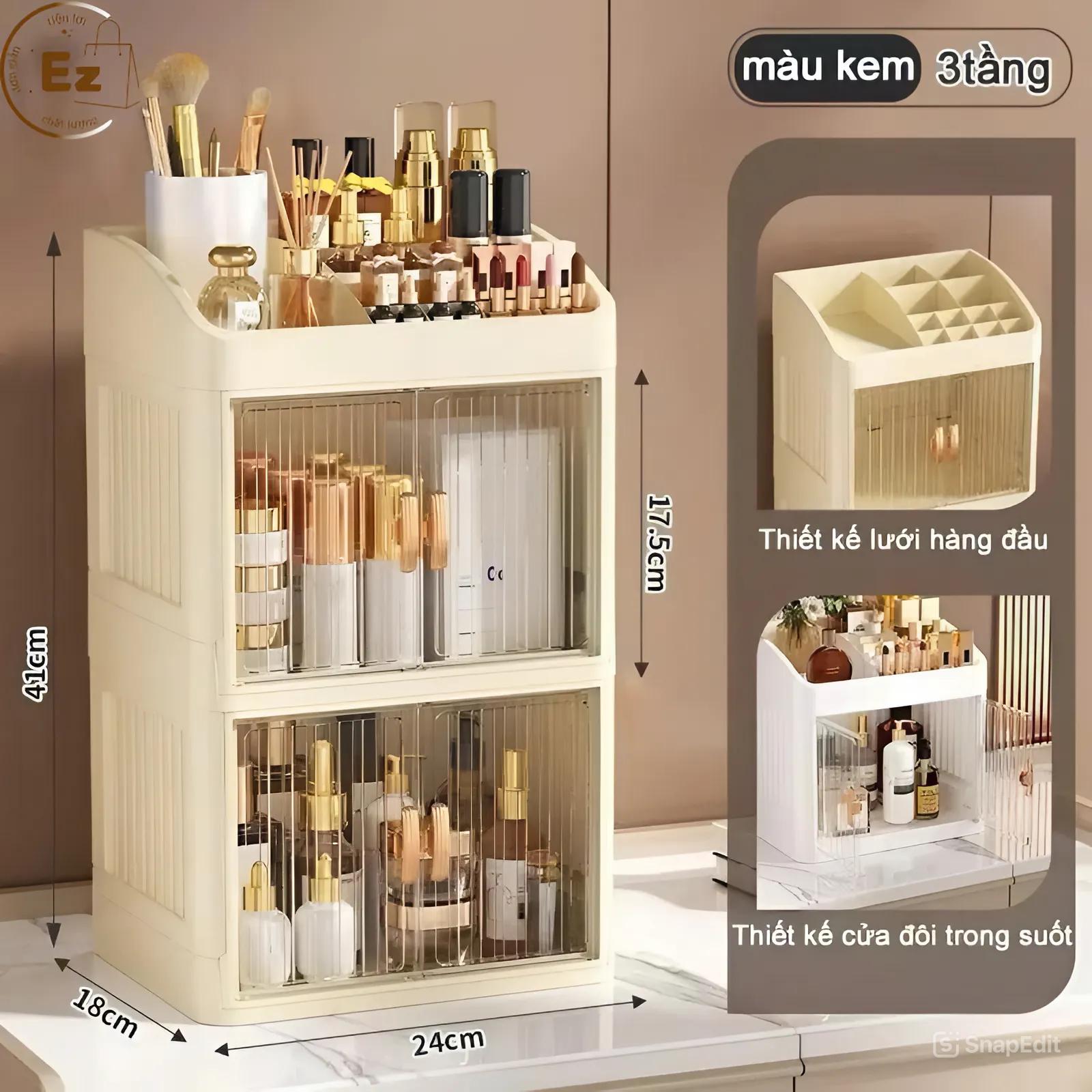[Freeship] Tủ Đựng Mỹ Phẩm 3 Tầng Thông Minh Gấp Gọn Đa Năng –  Cao Cấp, Thiết Kế Sang Trọng, Dễ Dùng, Dễ Di Chuyển Ke danang