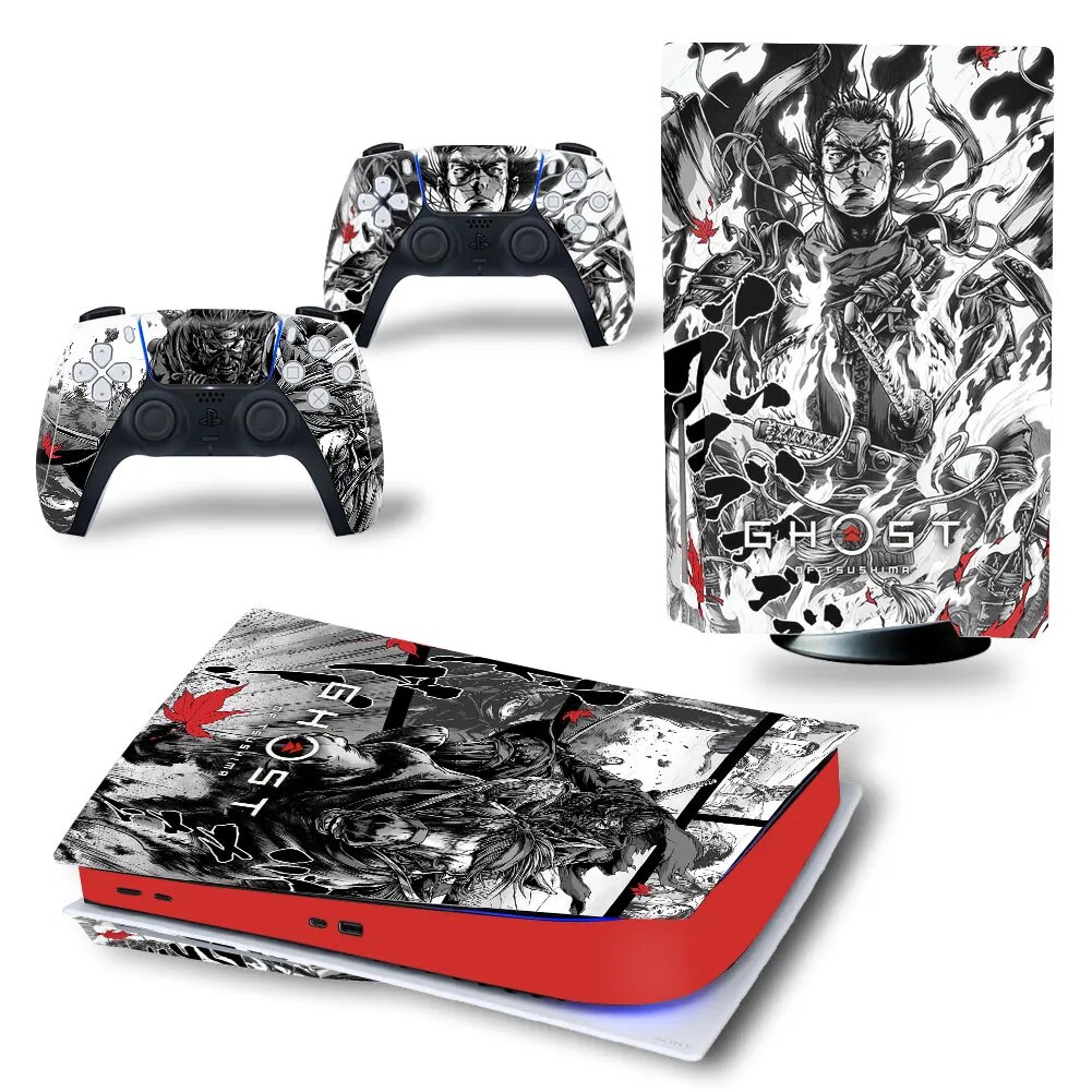 【Wireless】 Ghost Of Tsushima Ps5 Disk Digital Editon Decal Skin Sticker For 5 Console And Two Controllers Vinyl 4630
