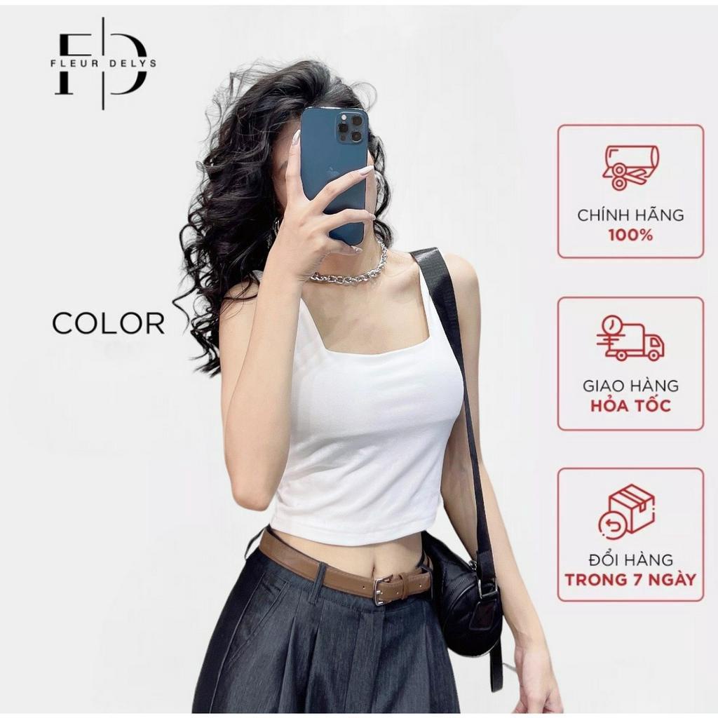 Quần ống rộng QB250 AC210 nữ & áo croptop 2 dây Delys quần suông cạp liền phối nơ & áo cổ vuông