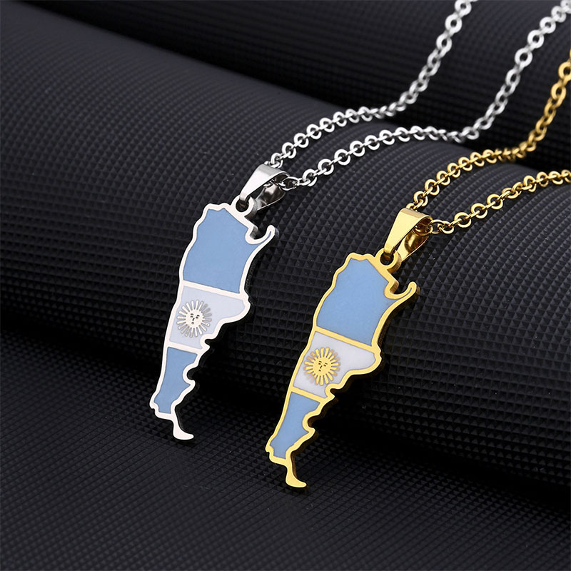 Stainless Steel Argentina Map Flag Pendant Necklace New Jewelry for Men