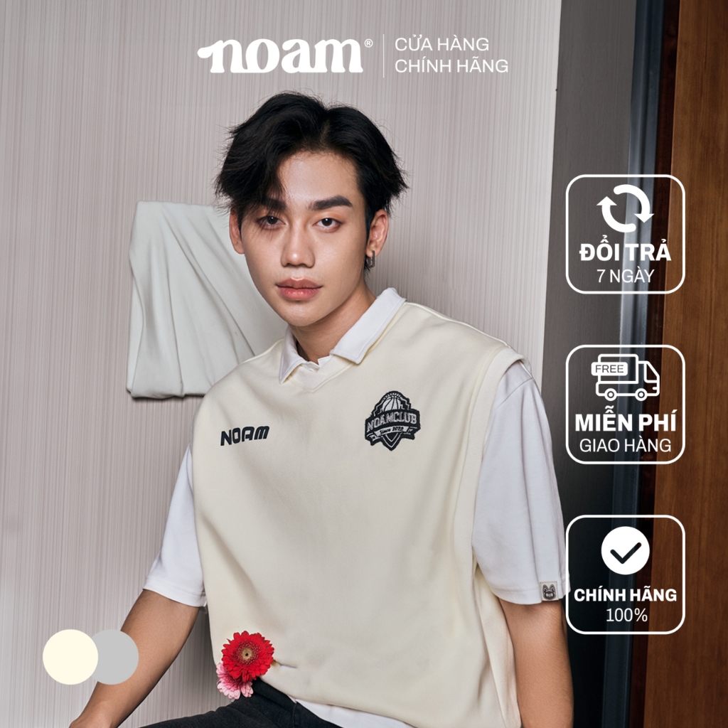 Áo Gile Nam/nữ NOAM Essentials Form Rộng Vải nỉ lông cáo - Màu Xám/ Be