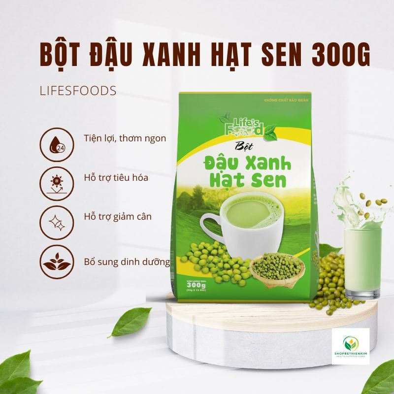 Bột Đậu Xanh Hạt Sen Uống Liền 300gr Không Chứa Chất Bảo Quản (25gr x 12 gói)