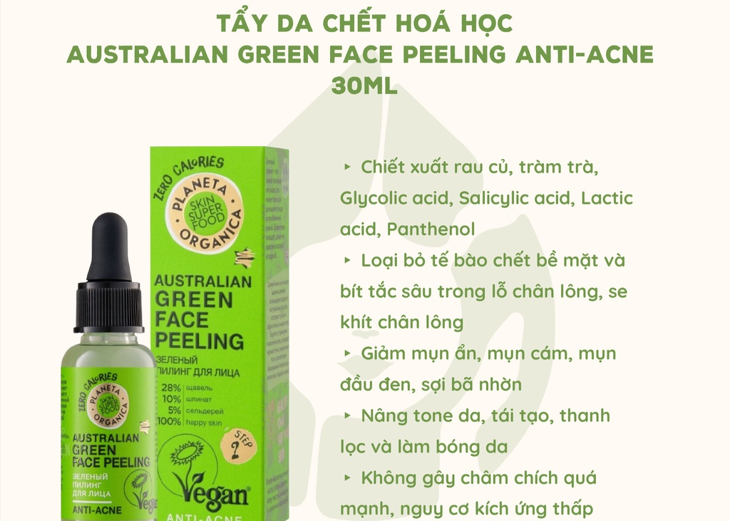 Tẩy da chết hoá học Planeta Organica Australian Green Peeling Anti-acne giảm mụn ẩn, mụn cám, mụn đầu đen - SẢN PHẨM RẤT ĐƯỢC ƯA CHUỘNG TRÊN THỊ TRƯỜNG KHÁCH YÊU TRẢI NGHIỆM THỬ NHÉ SẢN PHẨM TỐT CHẤT LƯỢNG CAO