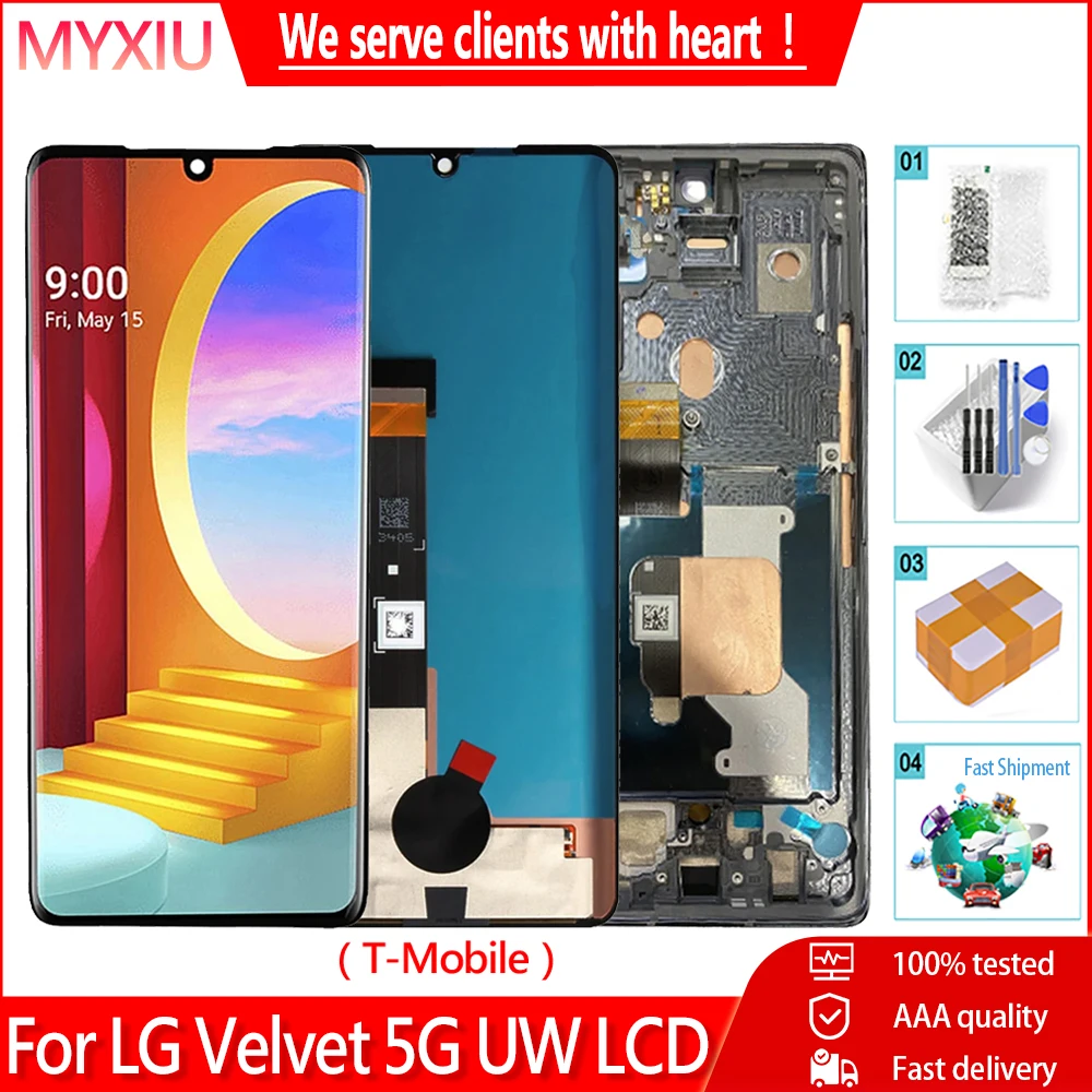 6.8 "gốc cho lg nhung 5g t-di động lm-g900vm màn hình cảm ứng lcd lắp ráp digitizer cho lg nhung 5g uw lm-g900v màn hình lcd