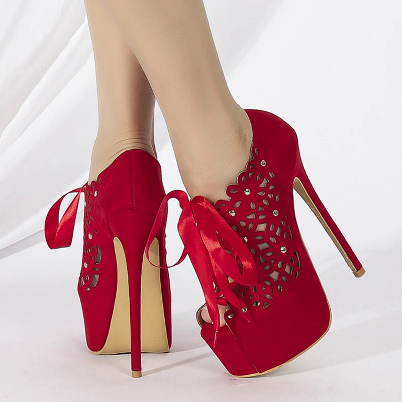 Liyke mùa xuân mùa thu Rỗng ra qua ren lên phụ nữ nền tảng bơm sexy Peep Toe bên hộp đêm vũ nữ Thoát y gót cực nhảy shoes888