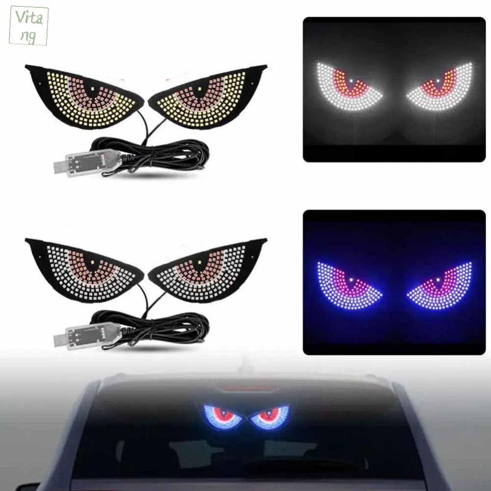 VITANG 2PCS Phổ quát Đèn biểu cảm ô tô USB Thiết kế mắt quỷ Đèn bảng pixel Chức năng đa chế độ Cảnh báo Đèn mắt ô tô Đèn trang trí ô tô