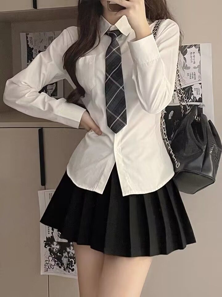 JK Đồng Nhất Nguyên Chất Desire Phong Cách Hot Girl Áo Sơ Mi Tay Dài Nữ Đại Học Phong Cách Đa Năng Rời Slim Top Sinh Viên Áo Sơ Mi Trắng  ZADA