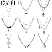 17 MILE Silver Black Cross Heart Pendant Necklace