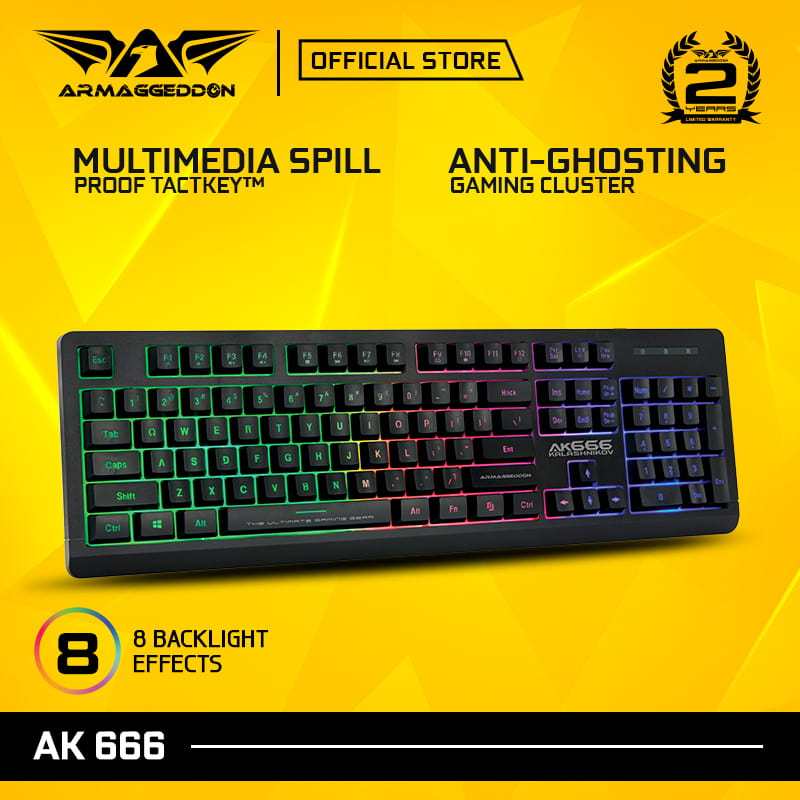 Armaggeddon Kalashnikov AK666 Anti-Ghosting And Spill Proof Backlit Keyboard - 8 Lighting Effect Singapore
