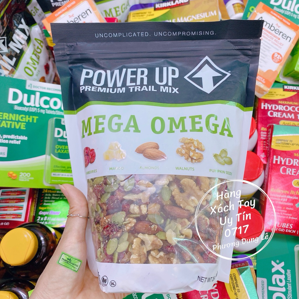 Túi 737g hạt mix trái cây sấy Mega Omega Power Up Premium Trail Mix chuẩn Mỹ cranberries mango almonds walnuts pumpkin - Hạt mix trái cây sấy Mega Omega Power Up Premium Trail Mix chuẩn Mỹ cranberries mango almonds walnuts pumpkin seeds.