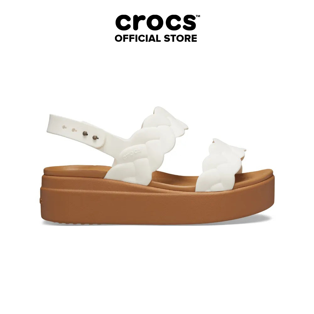 Dép Xăng Đan Đế Xuồng Nữ Crocs Brooklyn Upper Low Wedge - Chalk