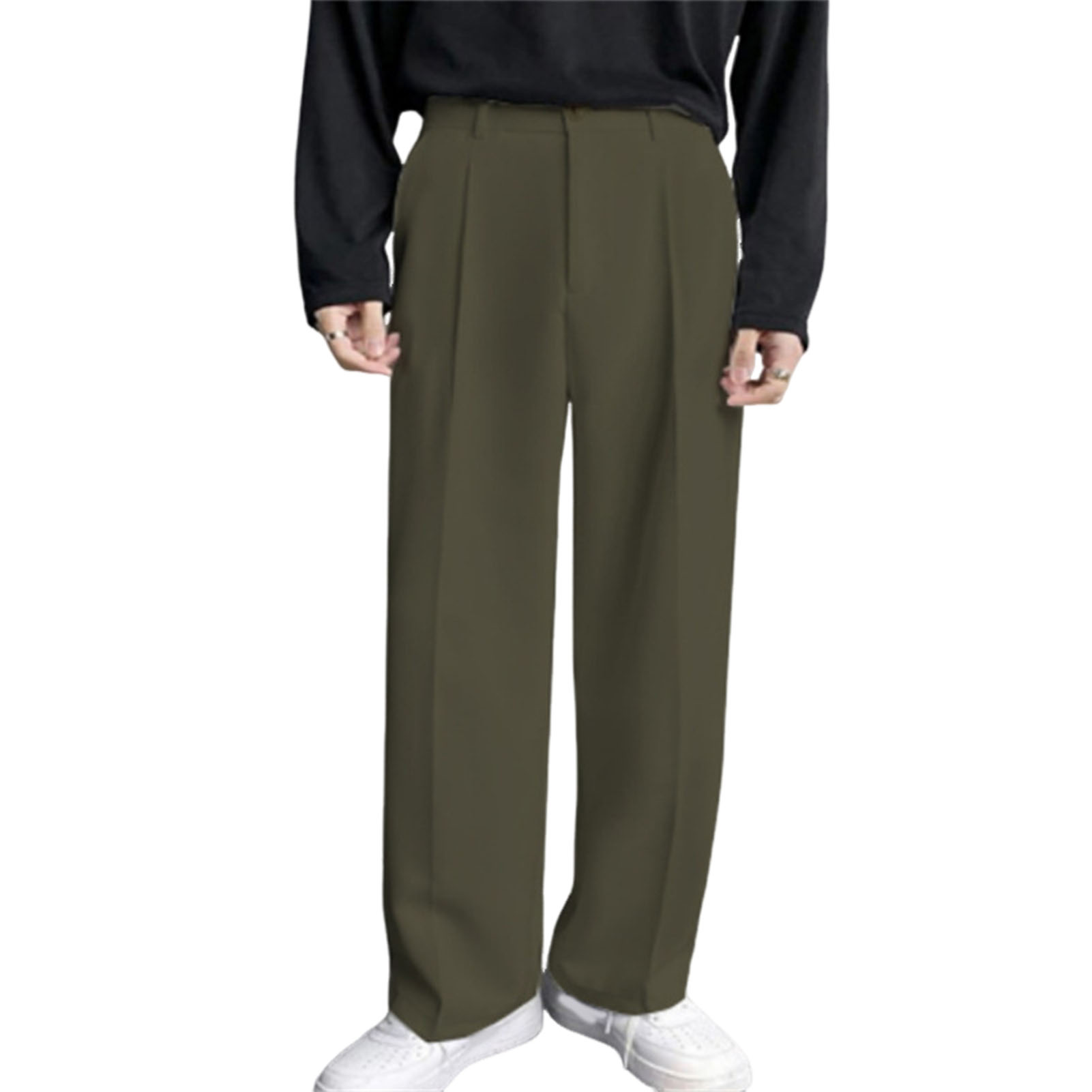 Men Workwear Pants Reinforced Pocket Stitching Trousers Men's High Waist Wide Leg Suit Pants Straight Leg Trousers for Daily Wear Solid Color with Pockets Perfect