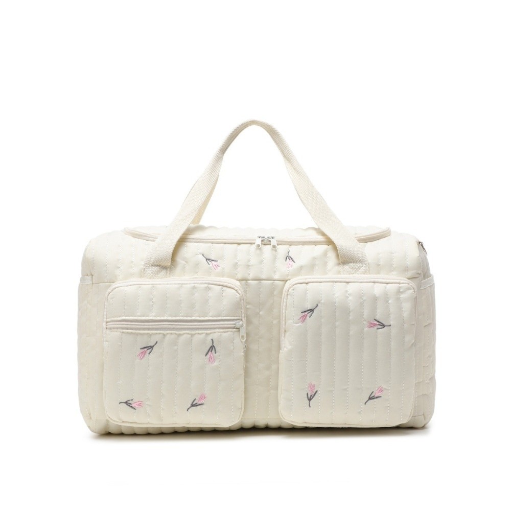 KENDRAT Large Capacity Diaper Organizer Multi-pocket Quilted Cotton Mommy Bag Embroidered Tote Zipped Travel Handbag Daily Outing