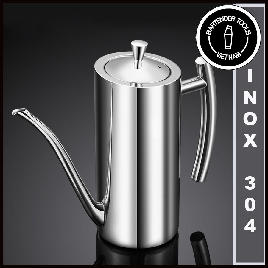 Ấm rót nước, dầu ăn inox 304 vòi dài 1000ml (Mã S1)