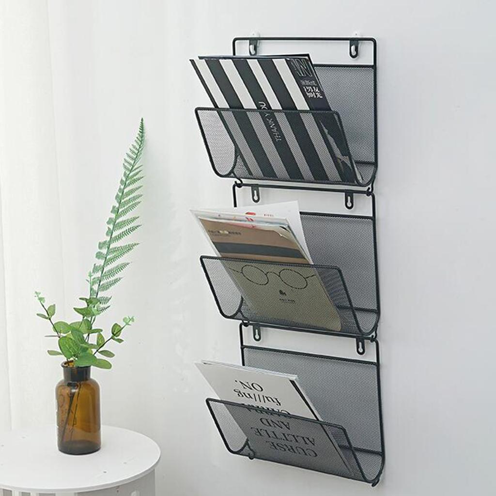 IRON MAGAZINE RACK WALL MOUNTED NEWSPAPER MAILS POSTS CARDS SHELF STORAGE HOLDER FOR HOME OFFICE