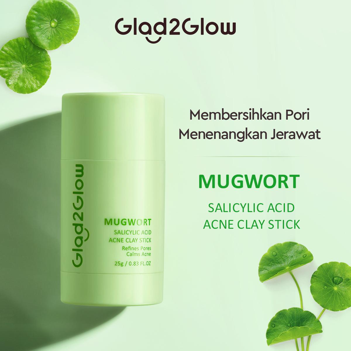Glad2Glow 2PCS Mugwort Clay Mask Masker Wajah Face Wash Stick Salicylic Acid Anti Pores&Acne Jera...