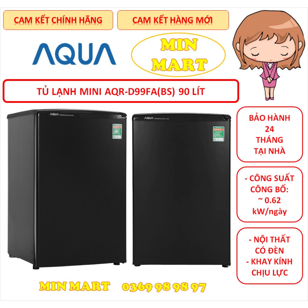 Tủ lạnh Mini AQUA AQR-D59FA(BS) 50 lít &amp; AQR-D99FA(BS) 90 lít: Cam Kết Chính Hãng, Hàng Mới Đập Hộp, Bảo Hành 24 Tháng