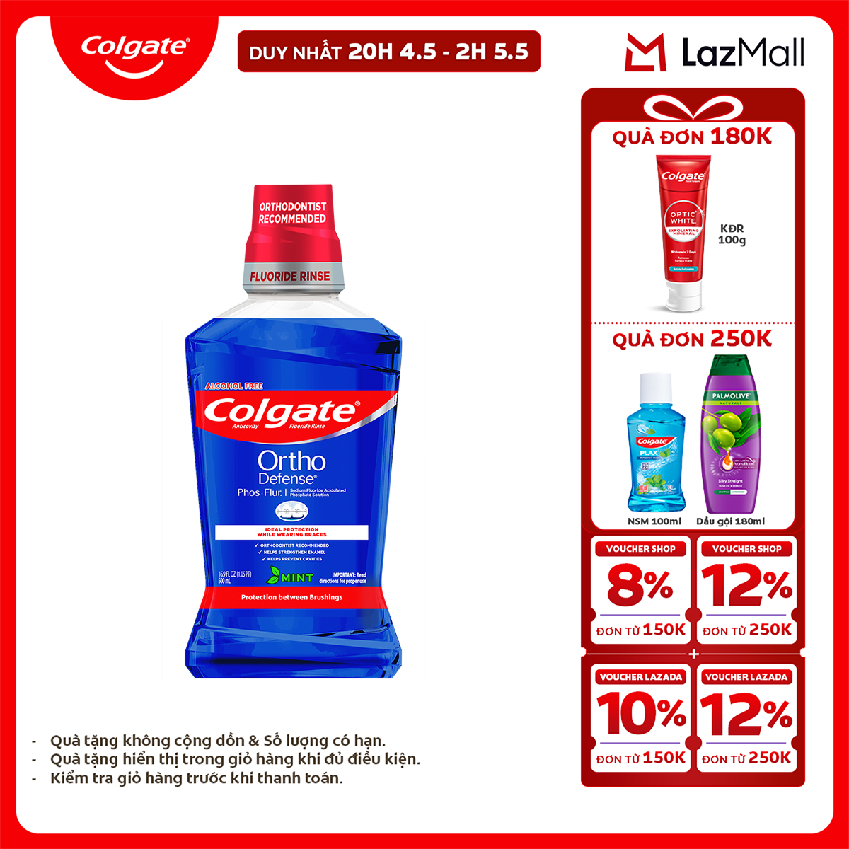 [Chỉ 25-29.4_X2 Voucher giảm 20%] Nước súc miệng Colgate Ortho với công thức chuyên biệt cho người niềng răng 500ml