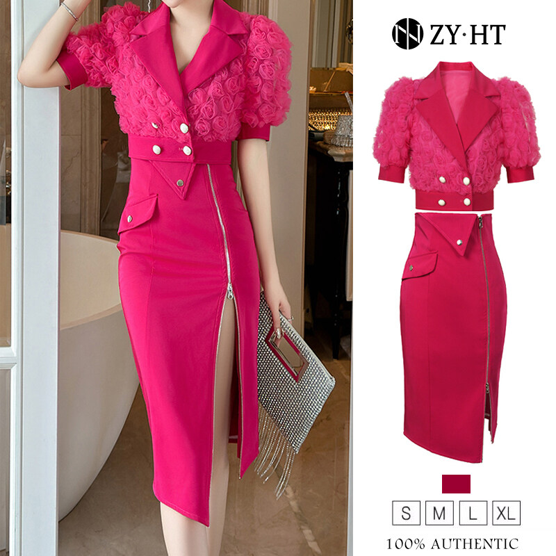 ZY.HT Era ชุดเซ็ท 2 ชิ้น ผญ เสื้อสูทแขนสั้น+กระโปรง เดรสผู้หญิง เดรสทำงาน เดรสไฮโซ เดรสออกงาน 50202 ราคา 890 บาท*ส่งฟรี