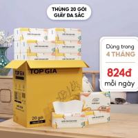 Giấy ăn rút Topgia thùng 20 gói đa sắc cao cấp 240 tờ 4 lớp dập vân 4D mềm mịn thấm hút tốt