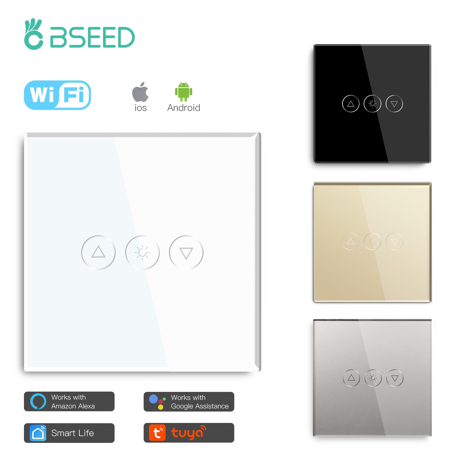 【Best value】 Bseed Eu Touch Wifi Dimmer 1 Gang Smart Wireless Wifi Dimmer White Black Golden Colors 